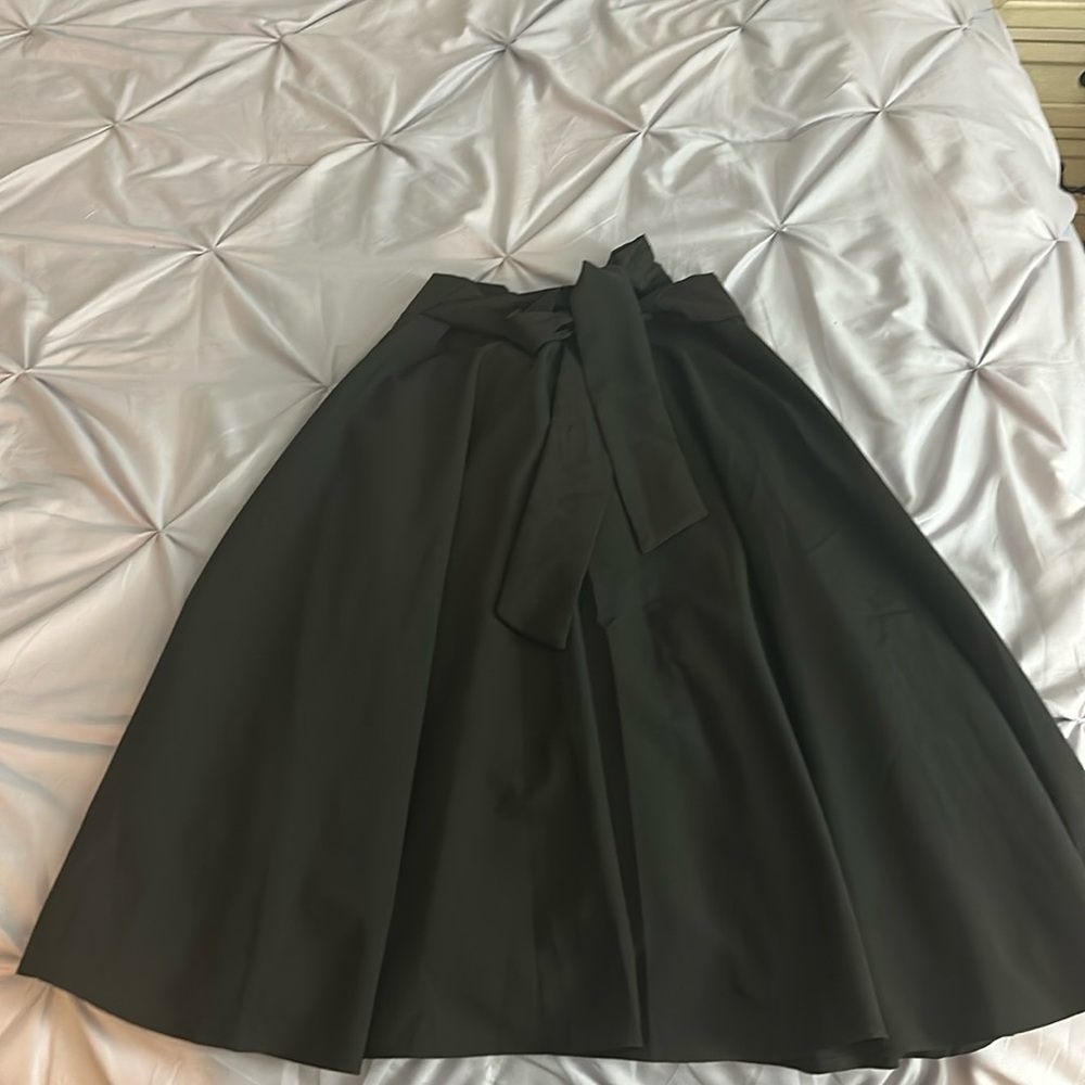 Black high waisted flare midi skirt